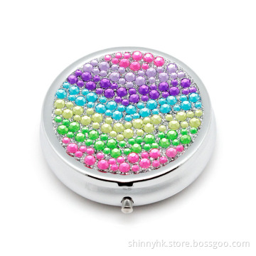 Metal Round Diamond Stone Pill Box Storage Box Promo Gifts